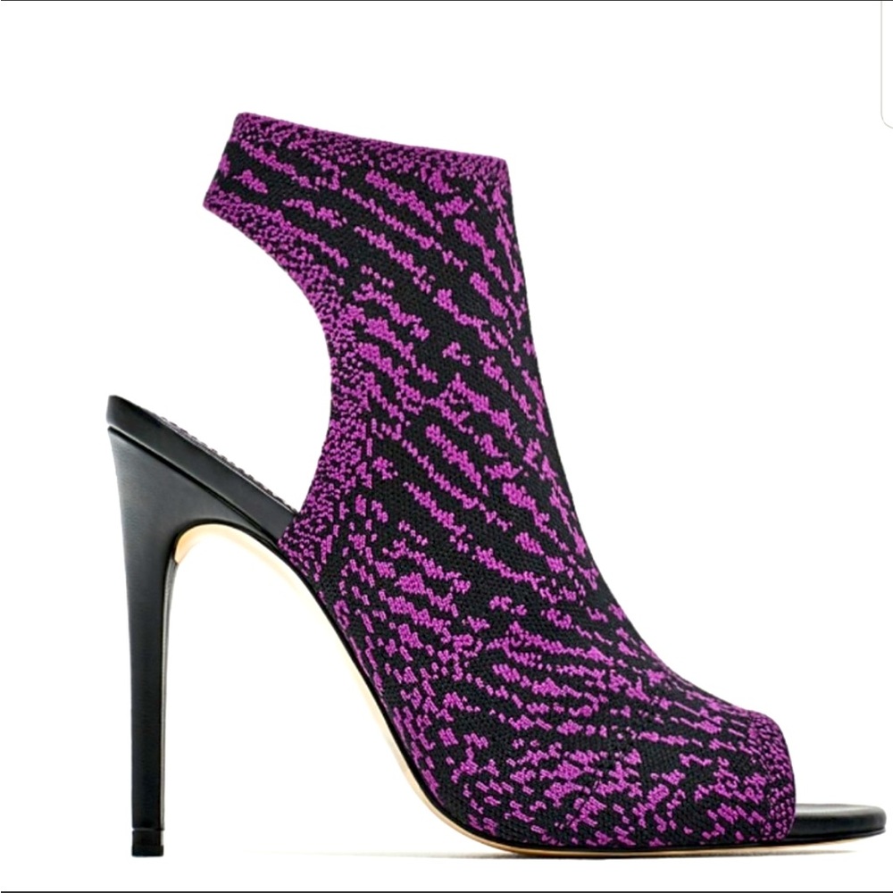 BRAND NEW ZARA PURPLE AND BLACK PEEP TOE HEEL 7.5 38EU